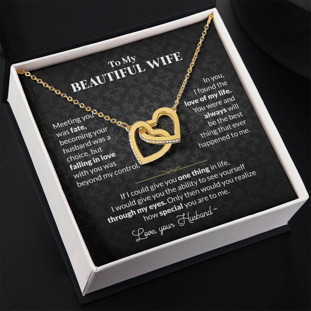 To My Beautiful Wife Necklace - Jewelry Gift for Wife from Husband to Celebrate Love on Valentine’s Day & More - Interlocking Hearts Necklace