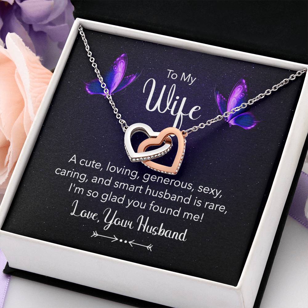 To My Wife Necklace - Romantic Anniversary & Valentine’s Day Jewelry Gift from Husband to Wife - Interlocking Hearts Necklace