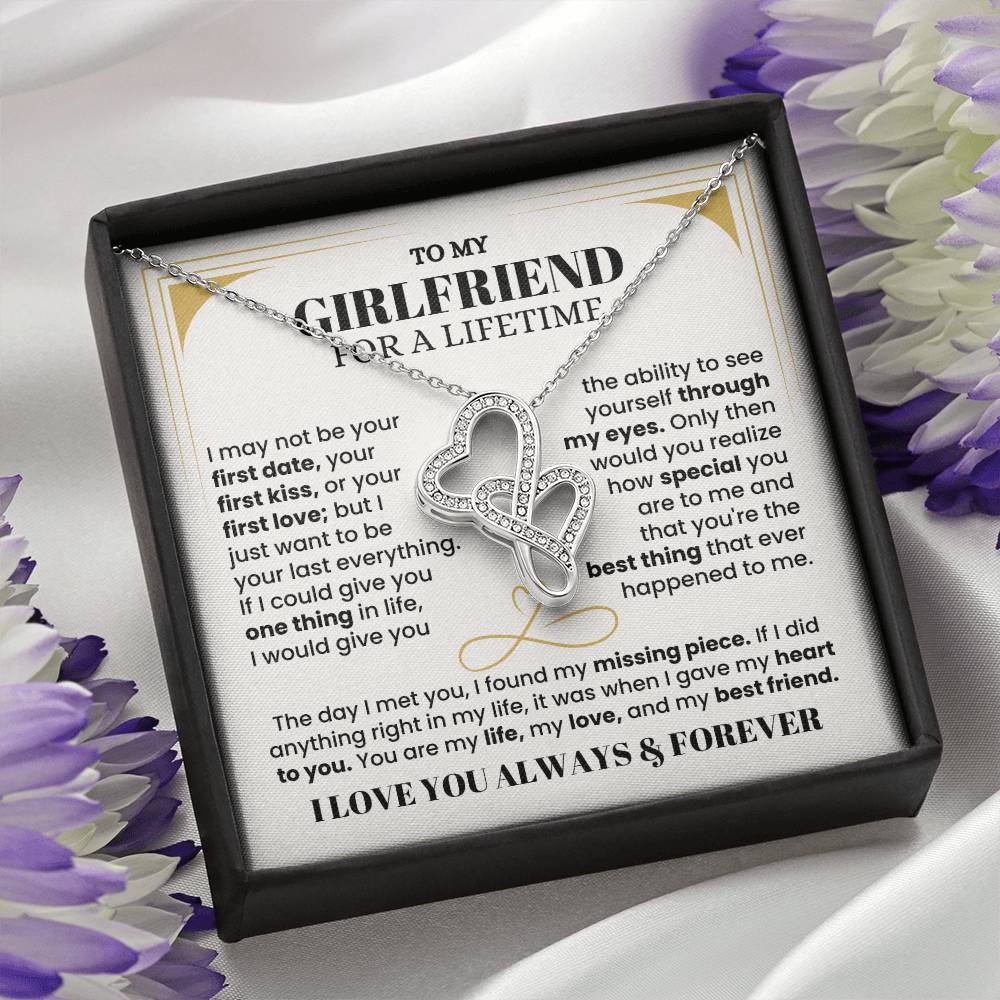 To My Girlfriend Necklace - Soulmate Jewelry Gift for Valentine’s Day, Birthday - Heart-to-heart Pendant Necklace