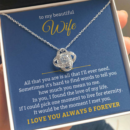 To My Beautiful Wife Necklace - Unforgettable Husband Gift, Emotional Jewelry for Anniversary & Valentine’s Day - Love Knot Necklace