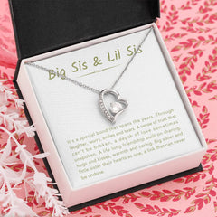 Sister Necklace, Big Sis & Lil Sis Jewelry, Heart Pendant Gift, Loving Present For Sister, Sentimental Keepsake