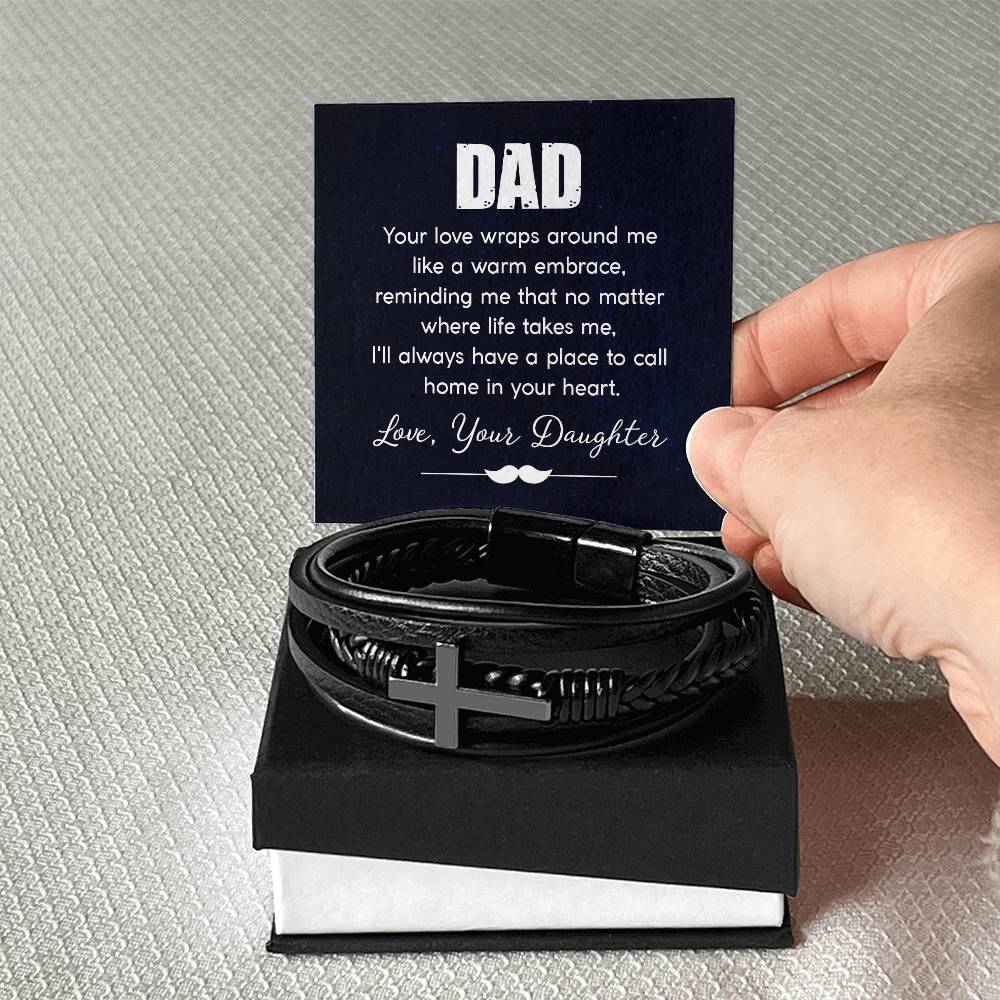Gift for Dad from Daughter - Your love wraps around me like a warm embrace - Men's Cross Bracelet