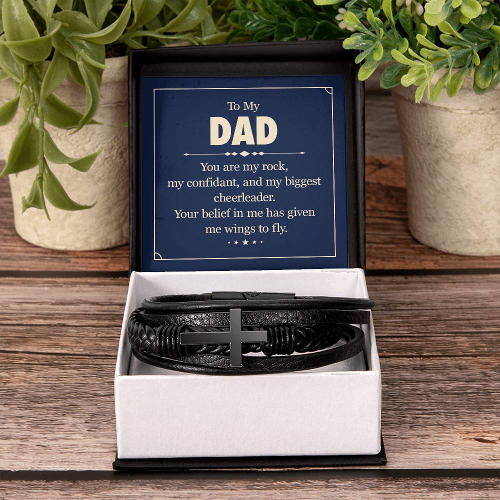 To My Dad - You are my rock - Gift for Dad - Men's Cross Bracelet