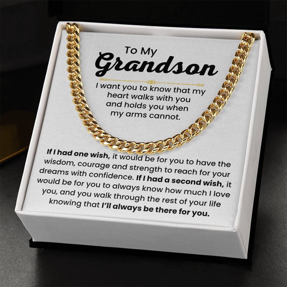 Grandson Necklace Gift for Birthday, Graduation, and Christmas - Cuban Link Chain