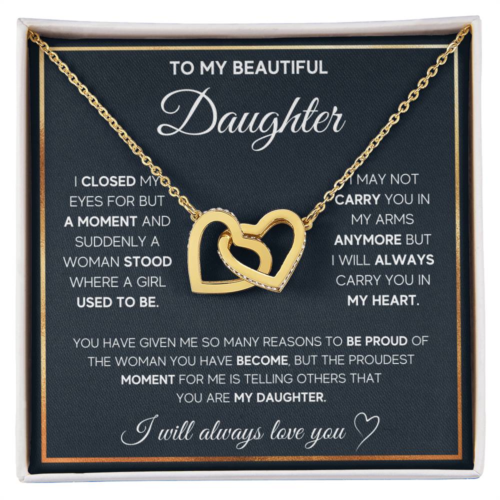 To My Daughter Necklace – Daughter Necklace for Graduation & Birthday Events – Interlocking Hearts Necklace