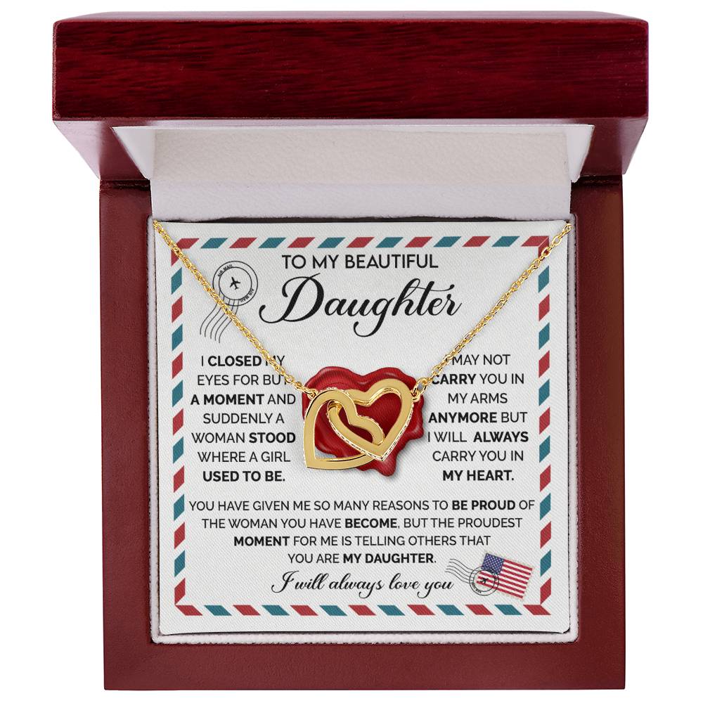 To My Daughter Necklace – Daughter Birthday Graduation Celebration Gift – Interlocking Hearts Necklace