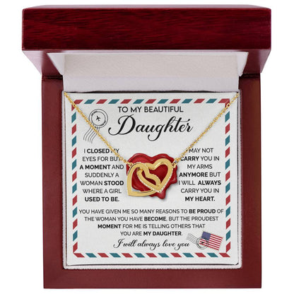 To My Daughter Necklace – Daughter Birthday Graduation Celebration Gift – Interlocking Hearts Necklace