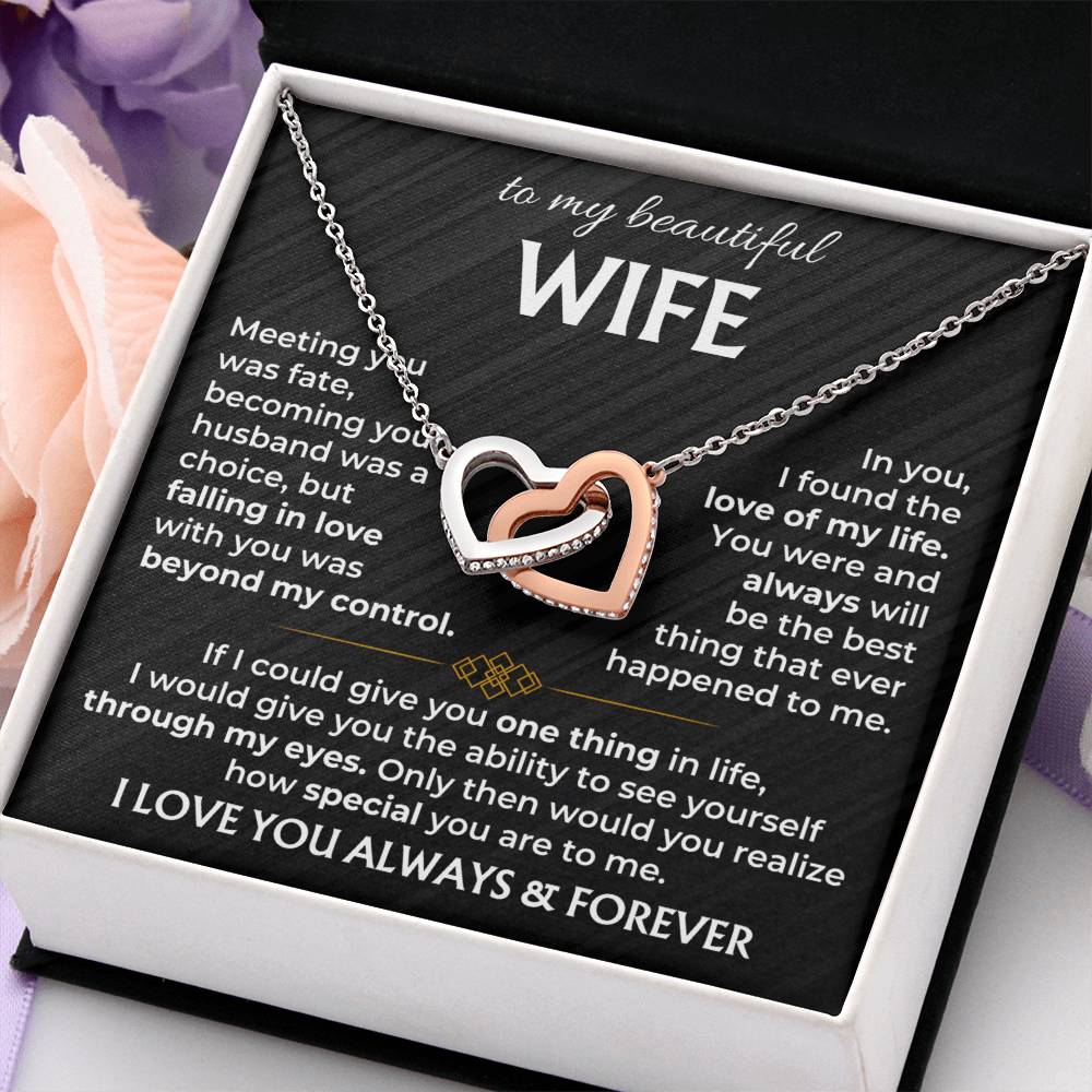 To My Wife Necklace from Husband - Emotional Jewelry Gift for Anniversary, Birthday & Valentine’s Day - Interlocking Hearts Necklace