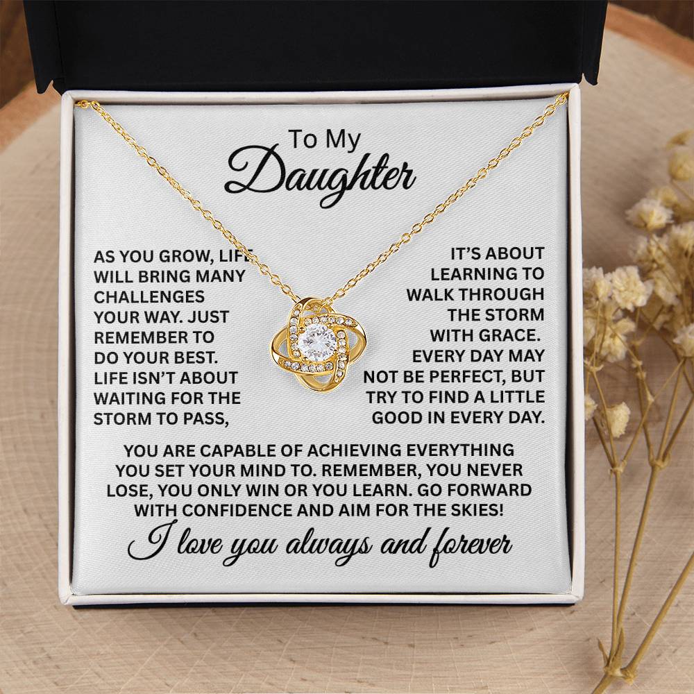 To My Daughter Necklace – Daughter Necklace for Graduation & Birthday Events – Love Knot Necklace