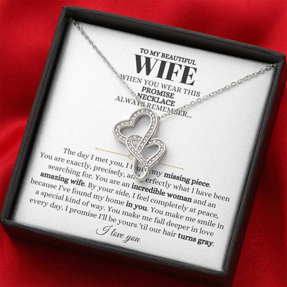 To My Beautiful Wife Necklace - Romantic Anniversary & Valentine’s Day Jewelry Gift from Husband to Wife - Heart-to-heart Pendant Necklace