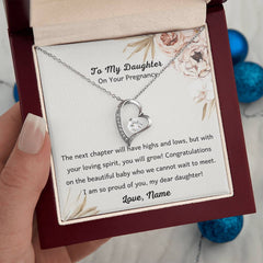 Elegant Necklace For Expecting Mom, Heart Shaped Jewelry, Pregnancy Gift, To My Daughter