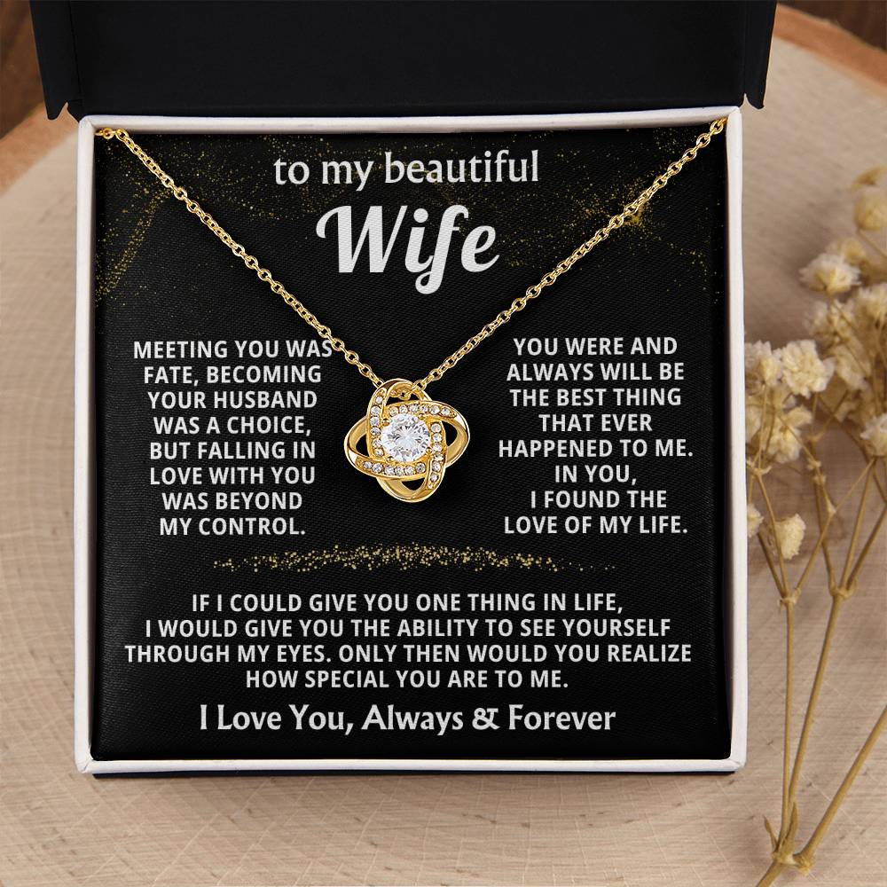 To My Beautiful Wife Necklace - Husband to Wife Jewelry for Romantic Valentine’s Day, Birthday & Anniversary Gifts - Love Knot Necklace