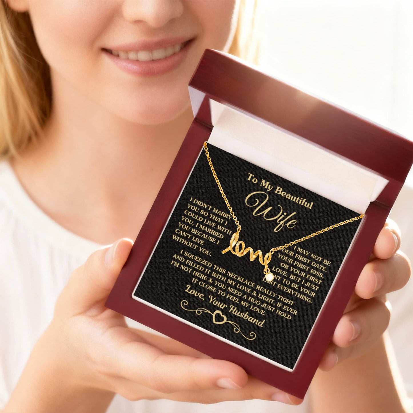 To My Wife Necklace - Special Jewelry Gift from Husband for Birthday, Christmas & Valentine’s Day - Scripted Love Necklace