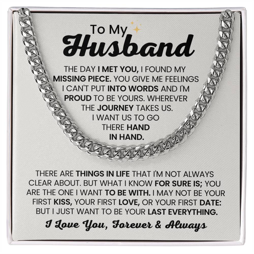 To My Husband - The Day I Met You - Cuban Link Chain - Anniversary & Birthday Gift from Wife