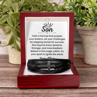 To My Son – Christmas, Birthday Gift from Mom – Men’s Cross Bracelet