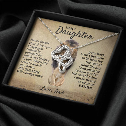 To My Daughter Necklace - Birthday Jewelry Gift from Dad - Old Lion - Heart-to-heart Pendant Necklace