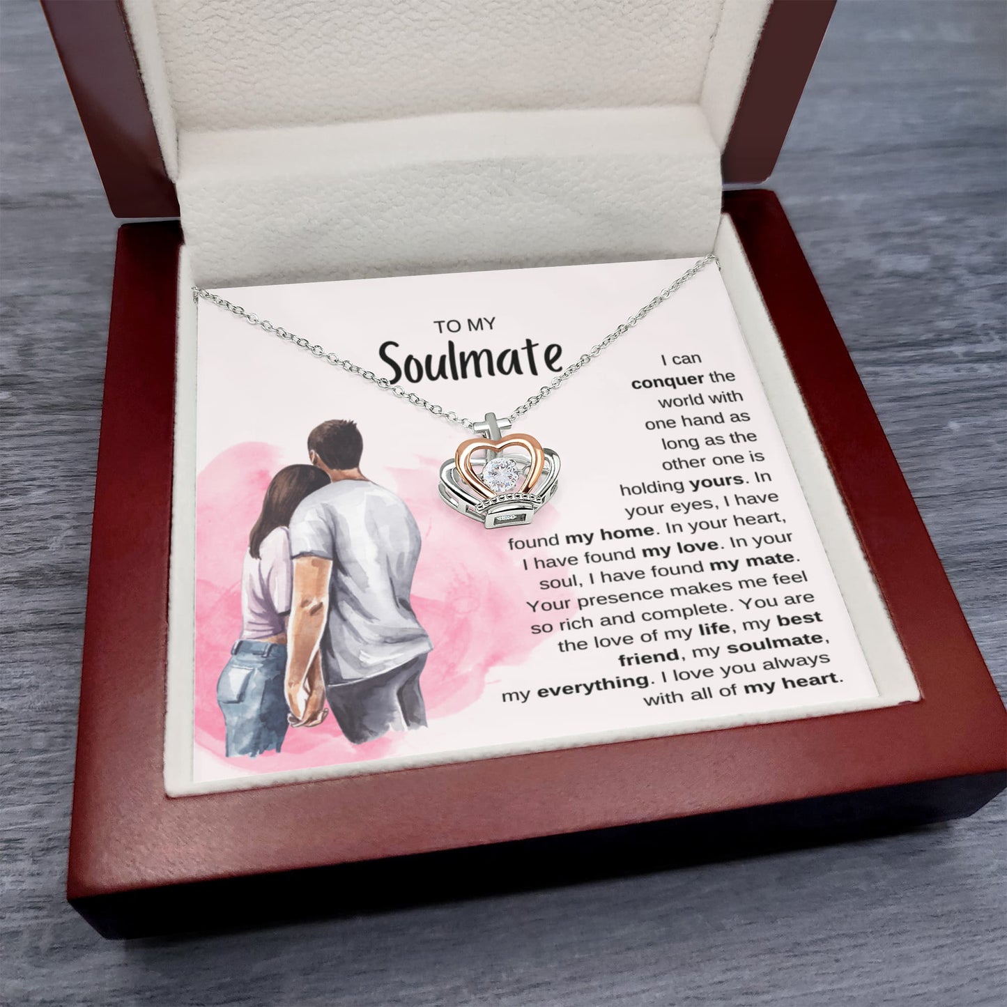To My Soulmate Necklace - Best Soulmate Gift Idea for Valentine’s Day & Everyday Romance - Crown Pendant Necklace