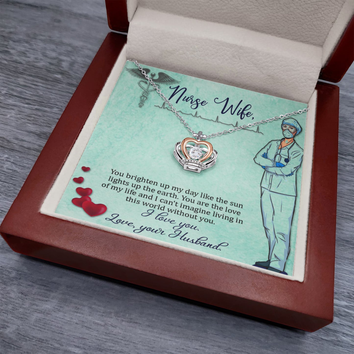 To My Nurse Wife Necklace - Sweet Romantic Jewelry for Wife - Crown Pendant Necklace