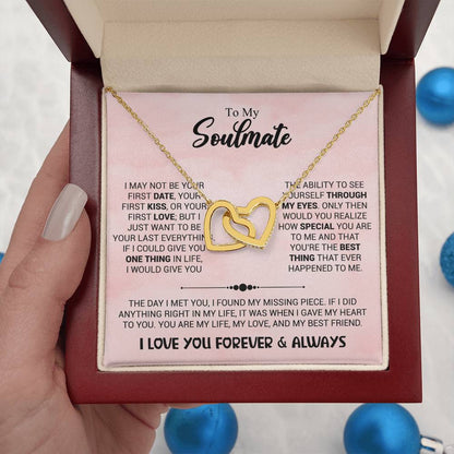 To My Soulmate Necklace - Unique Soulmate Gift for Her for Birthdays & Surprise Moments - Interlocking Hearts Necklace