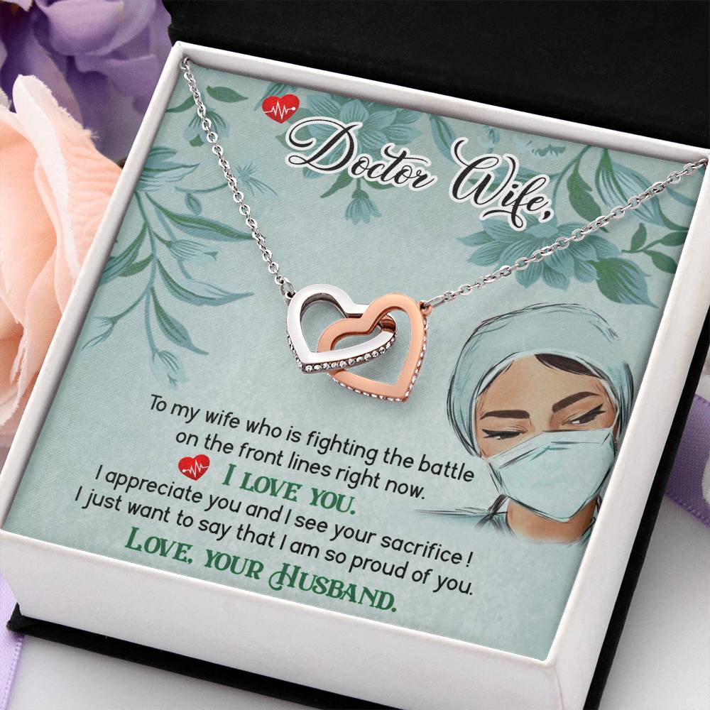 To My Doctor Wife Necklace - Heartwarming Gift from Husband for Birthday, Anniversary & Valentine’s Day - Interlocking Hearts Necklace