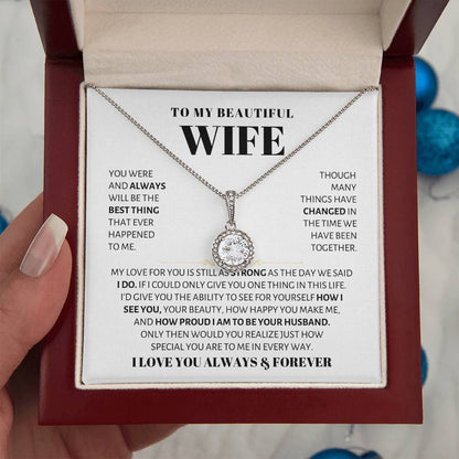 To My Beautiful Wife Necklace - Sweetest Gift for Wife from Husband for Valentine’s Day, Anniversary & Birthday Joy - Eternal Hope Necklace