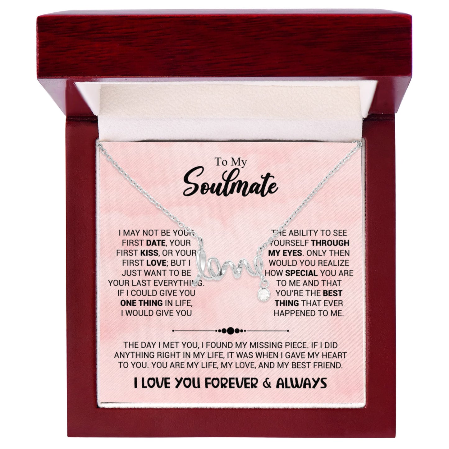 To My Beautiful Soulmate Necklace - Soulmate Gift Necklace for Romantic Gifting - Scripted Love Necklace