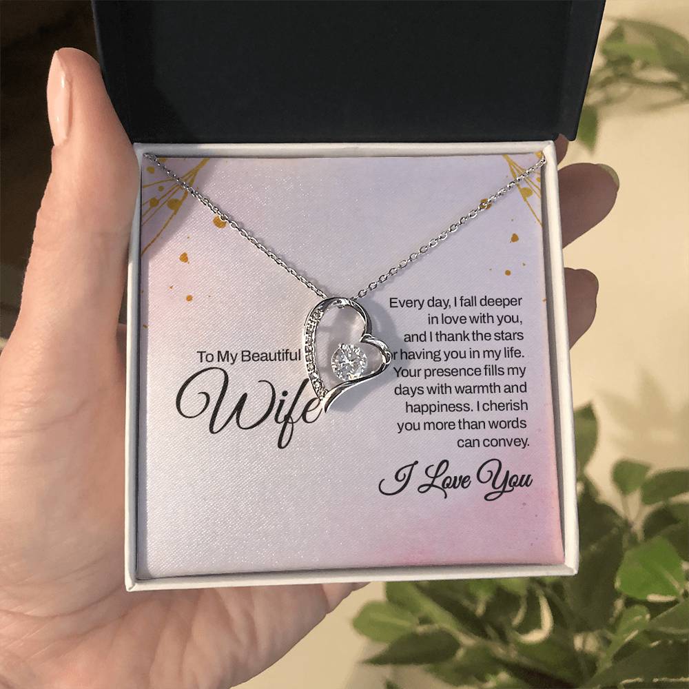 To My Beautiful Wife Necklace - Meaningful Romantic Gift for Wife from Husband for Valentine’s Day & Forever Love - Forever Love Necklace