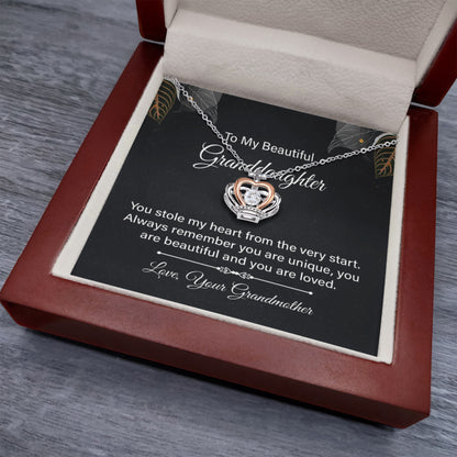 To My Granddaughter Necklace – Birthday & Valentine’s Gift from Grandma – Crown Pendant Necklace