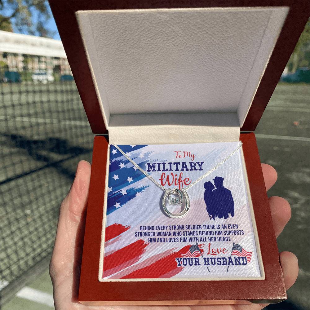 To My Military Wife Necklace - Perfect Gift from Husband for Birthday, Christmas & Valentine’s Day - Lucky In Love Necklace