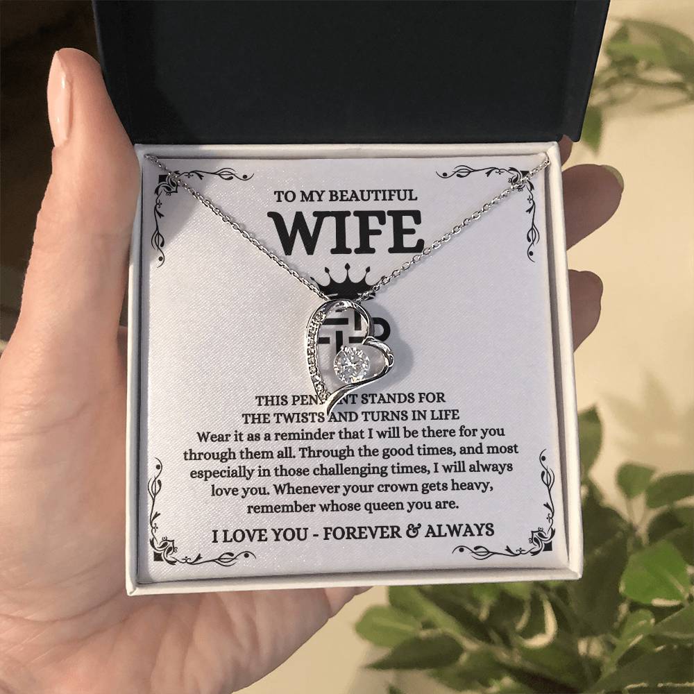 To My Beautiful Wife Necklace - Emotional Jewelry for Wife from Husband to Celebrate Love on Valentine’s Day & Beyond - Forever Love Necklace
