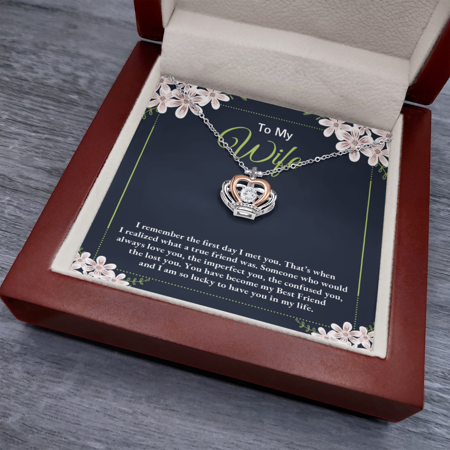 To My Wife Necklace - Romantic Gift for Anytime Love - Crown Pendant Necklace