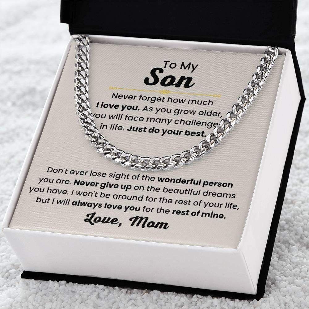 Son Necklace Gift from Mom, Birthday, Graduation & Christmas Jewelry - Cuban Link Chain