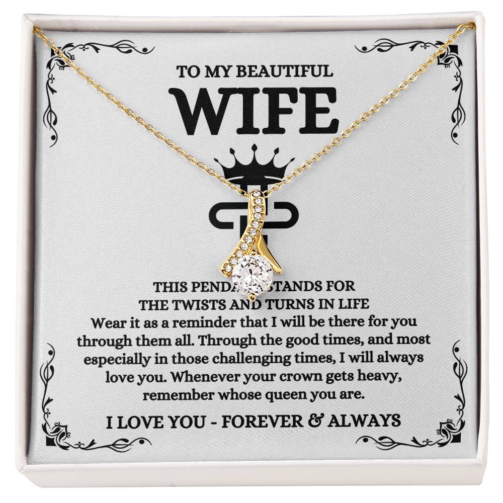 To My Beautiful Wife Necklace - Best Loving Jewelry Gift for Valentine’s Day, Anniversaries & Romantic Surprises - Alluring Beauty Necklace