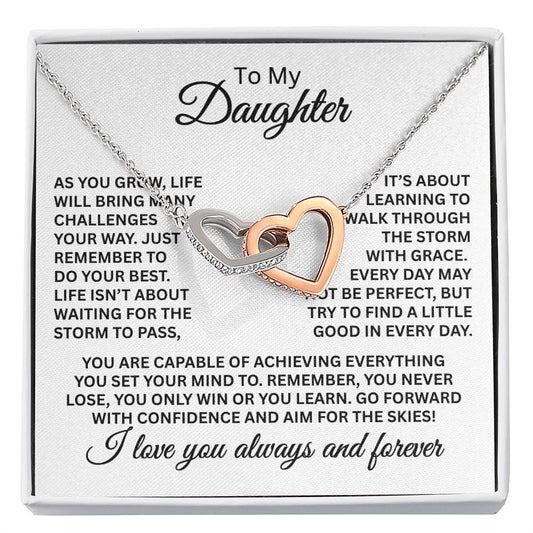 To My Daughter Necklace - I love you always and forever - Interlocking Hearts Necklace