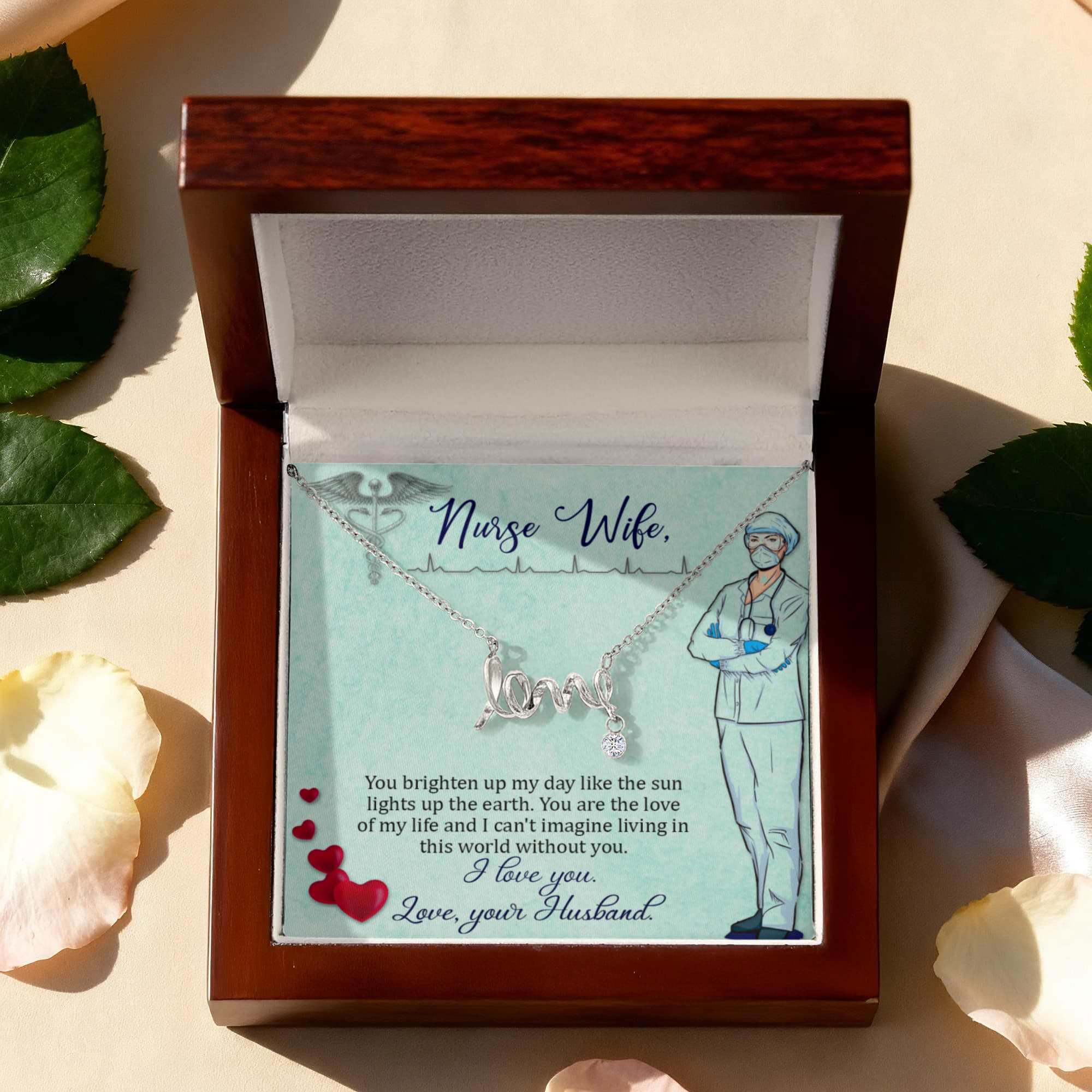 To My Nurse Wife Gift from Husband - Scripted Love Necklace