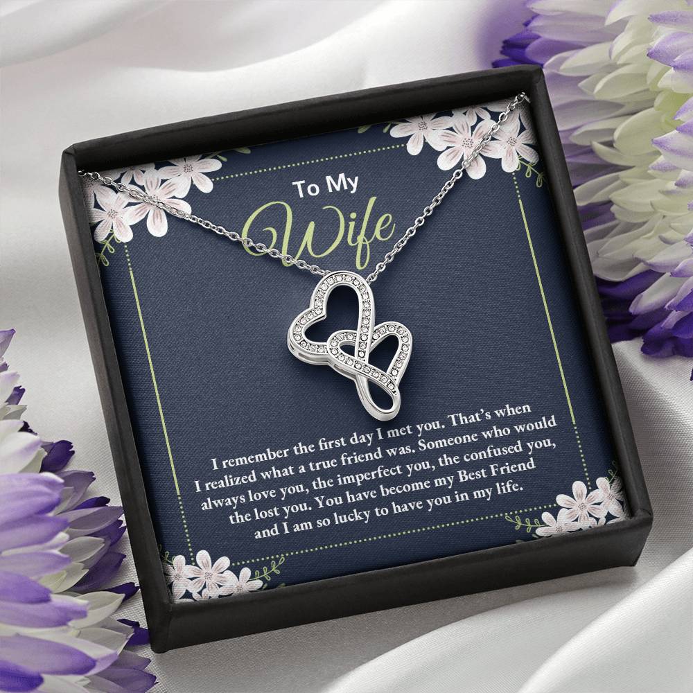 To My Wife Necklace - Meaningful Romantic Gift for Wife from Husband for Valentine’s Day & Forever Love - Heart-to-heart Pendant Necklace