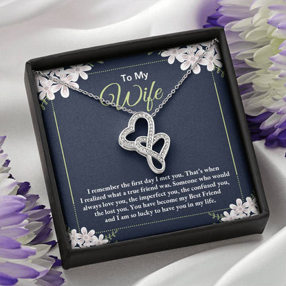 To My Wife Necklace - Meaningful Romantic Gift for Wife from Husband for Valentine’s Day & Forever Love - Heart-to-heart Pendant Necklace