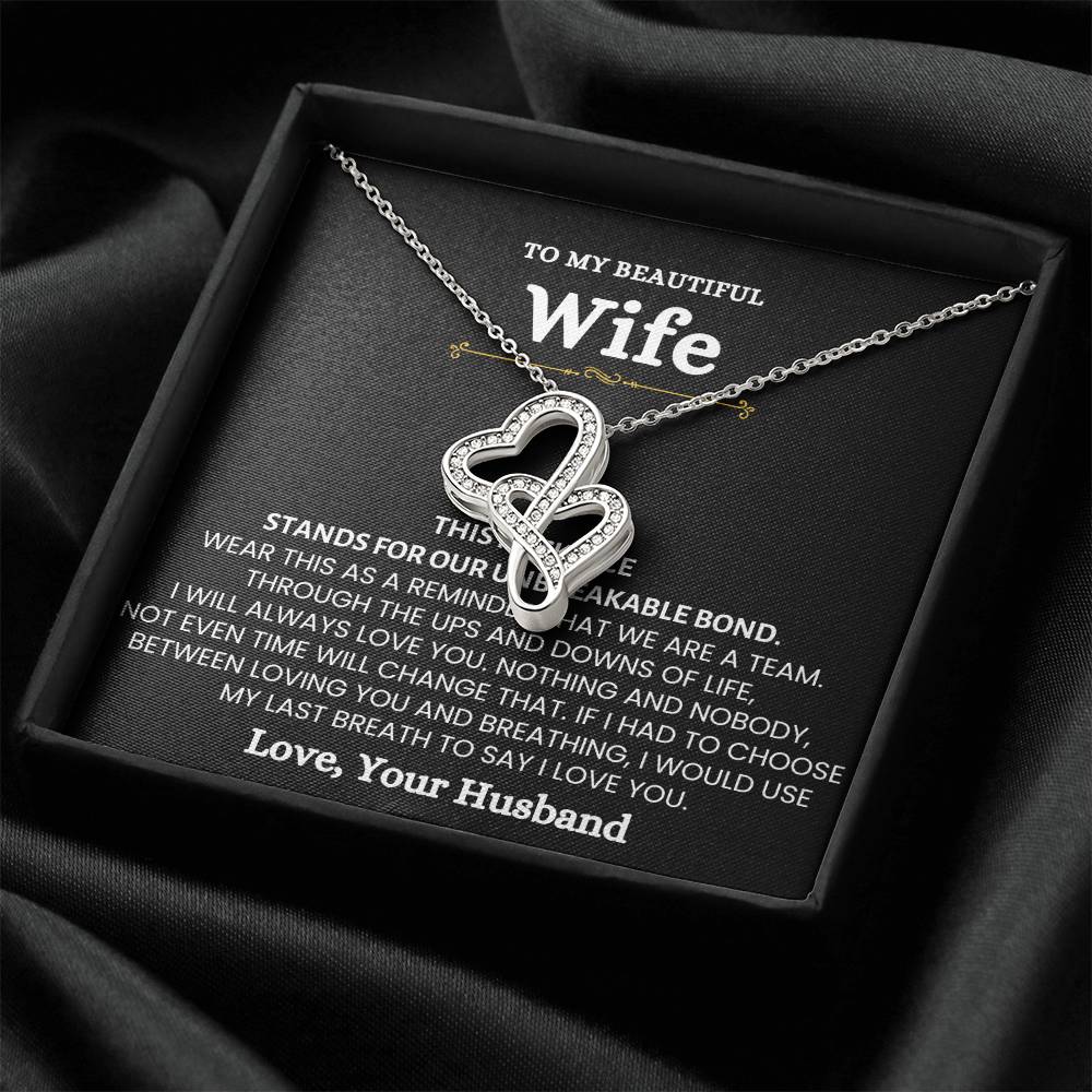 To My Beautiful Wife Necklace - Sweet Emotional Gift for Wife from Husband on Birthday, Anniversary & Valentine’s Day - Heart-to-heart Pendant Necklace