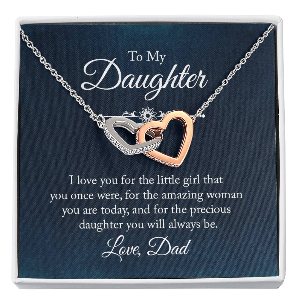 To My Daughter Necklace - Heartwarming Gift from Dad for Daughter’s Birthday & Meaningful Achievements - Interlocking Hearts Necklace