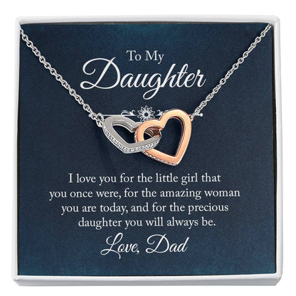 To My Daughter Necklace - Heartwarming Gift from Dad for Daughter’s Birthday & Meaningful Achievements - Interlocking Hearts Necklace