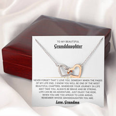 Precious Necklace Gift for Granddaughter, Elegant Jewelry Keepsake of Love, Interlocking Hearts Necklace, To My Beautiful Granddaughter