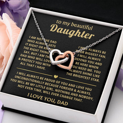 To My Daughter Necklace - Holiday Gift for Daughter from Dad - Interlocking Hearts Necklace