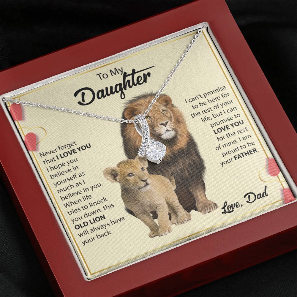 To My Daughter Necklace - Birthday Jewelry Gift from Dad - Old Lion - Alluring Beauty Necklace