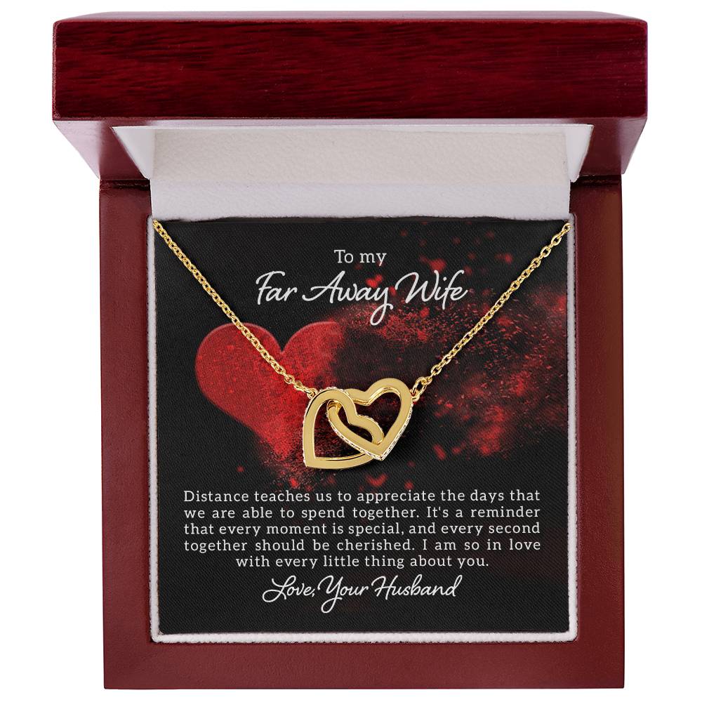 To my far away wife - Distance teaches us - Interlocking Hearts Necklace