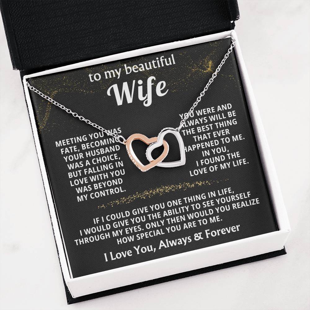 To My Wife Necklace - Forever Love Jewelry Gift from Husband for Birthday, Anniversary & Valentine’s Day - Interlocking Hearts Necklace