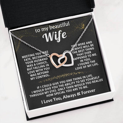 To My Wife Necklace - Forever Love Jewelry Gift from Husband for Birthday, Anniversary & Valentine’s Day - Interlocking Hearts Necklace