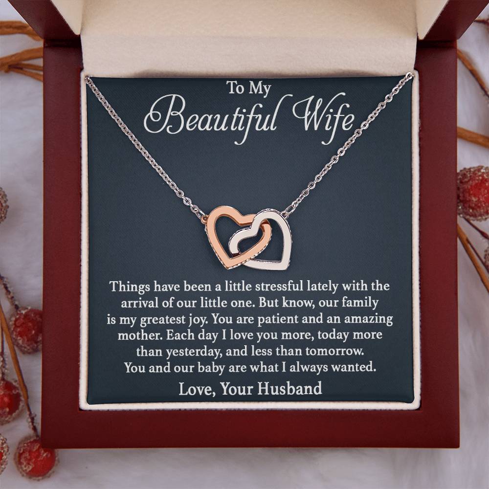 To My Wife Necklace - Romantic Christmas Gift from Husband with Love for Valentine’s Day & Anniversaries - Interlocking Hearts Necklace