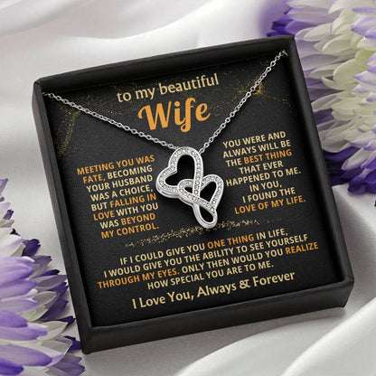 To My Beautiful Wife Necklace - Romantic Husband Gift for Christmas, Valentine’s Day & Anniversary Love Surprises - Heart-to-heart Pendant Necklace
