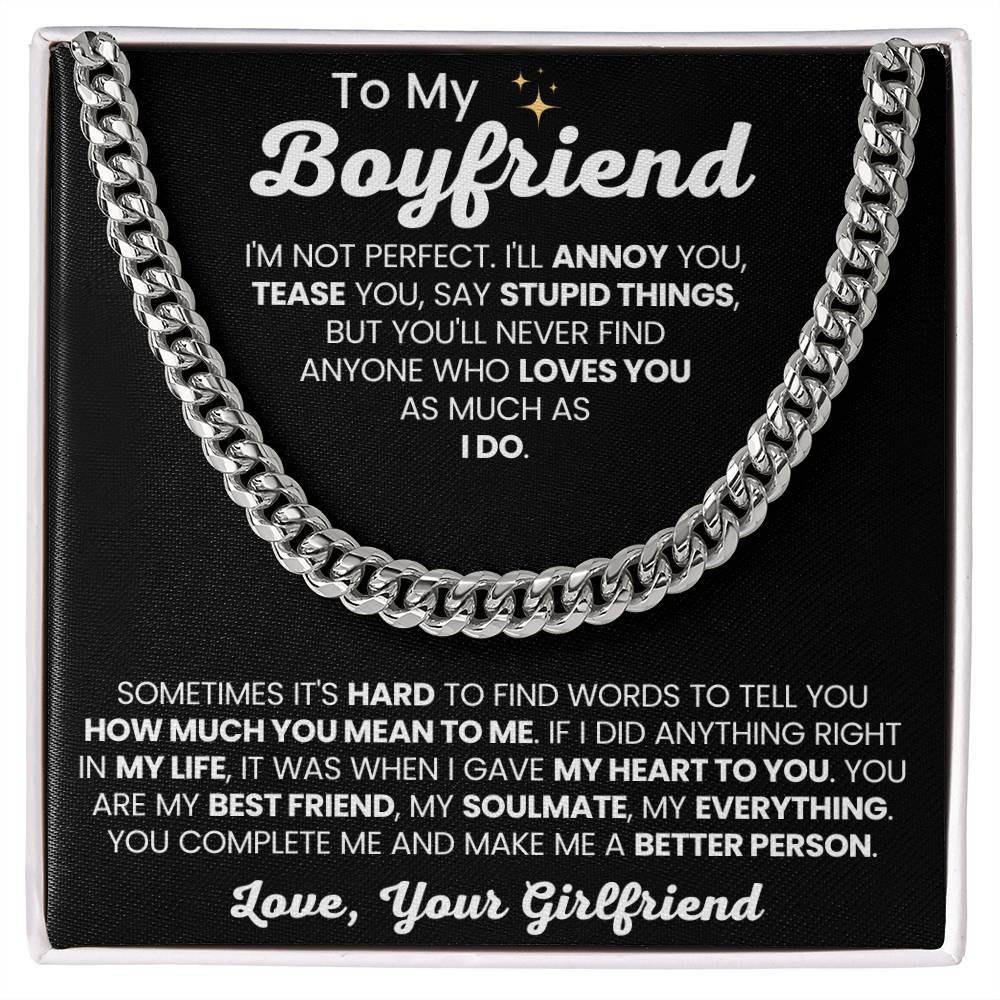 To My Boyfriend - Cuban Link Chain - Girlfriend to Boyfriend Anniversary, Christmas & Birthday Gift