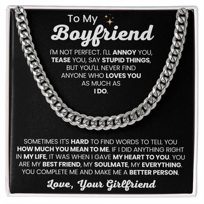 To My Boyfriend - Cuban Link Chain - Girlfriend to Boyfriend Anniversary, Christmas & Birthday Gift